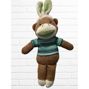 Dan Dee 12" Sock Monkey Easter Monkey Striped Shirt Bunny Ears‎